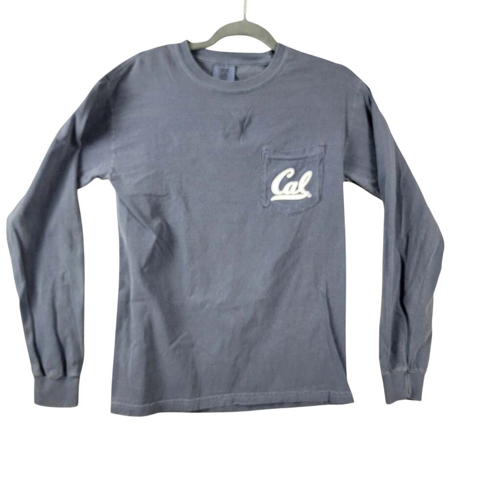 Comfort Colors Cal Pocket Long Sleeve Tee Small Faded Blue Collegiate Pullover